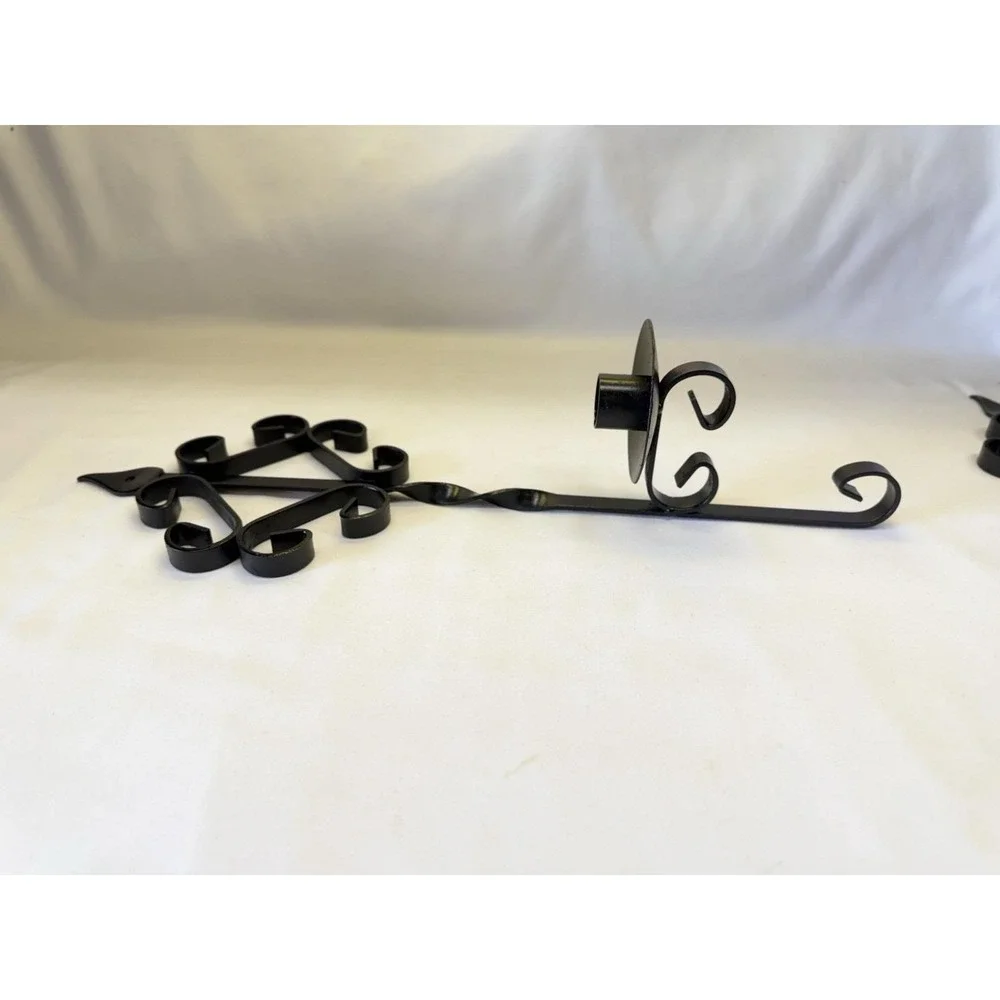 Pair Of Wrought Iron Gothic Southwest Style Wall Sconce Candle Holders 16.5